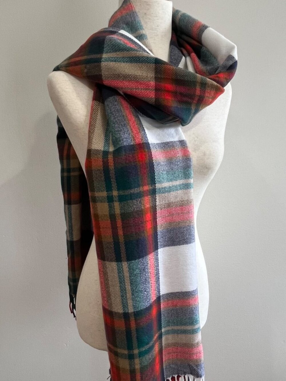 J. Crew White Juniper Plaid Scarf Tartan 100% Acrylic 25"X80"